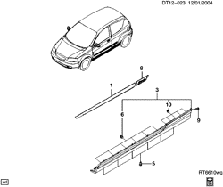 BODY MOLDINGS-SHEET METAL-REAR COMPARTMENT HARDWARE-ROOF HARDWARE Chevrolet Aveo Sedan (NON CANADA AND US) 2005-2007 T MOLDINGS/BODY SIDE (HATCHBACK)