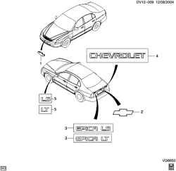 BODY MOLDINGS-SHEET METAL-REAR COMPARTMENT HARDWARE-ROOF HARDWARE Chevrolet Epica (Canada) 2004-2006 V ORNAMENTATION/BODY EMBLEMS