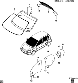 WINDSHIELD-WIPER-MIRRORS-INSTRUMENT PANEL-CONSOLE-DOORS Chevrolet Aveo Sedan (Canada and US) 2004-2008 T48 GLASS IDENTIFICATION