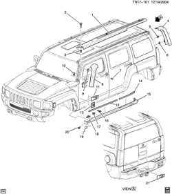 RR BODY STRUCTURE-MOLDINGS & TRIM-CARGO STOWAGE Hummer H3 2006-2007 N1 MOLDINGS & NAMEPLATES