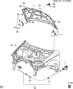 FRONT END SHEET METAL-HEATER-VEHICLE MAINTENANCE Chevrolet Aveo Sedan (NON CANADA AND US) 2004-2004 T LATCH & CONTROL/HOOD