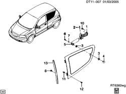 ЗАДНЕЕ СТЕКЛО-ДЕТАЛИ СИДЕНЬЯ-РЕГУЛИРОВОЧНОЕ УСТРОЙСТВО Chevrolet Aveo Sedan (NON CANADA AND US) 2005-2007 T QUARTER WINDOW