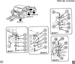 BODY MOUNTING-AIR CONDITIONING-AUDIO/ENTERTAINMENT Lt Truck GMC V1500 SUBURBAN 1987-1991 V(16) BODY MOUNTING