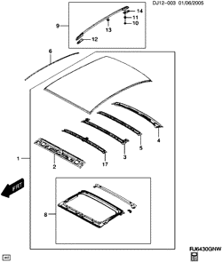 BODY MOLDINGS-SHEET METAL-REAR COMPARTMENT HARDWARE-ROOF HARDWARE Chevrolet Optra 2004-2007 J SHEET METAL/BODY ROOF PANEL