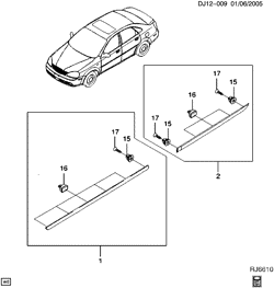 BODY MOLDINGS-SHEET METAL-REAR COMPARTMENT HARDWARE-ROOF HARDWARE Chevrolet Optra (Canada) 2004-2007 J MOLDINGS/BODY