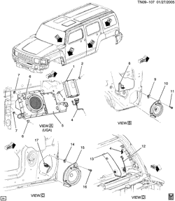 КРЕПЛЕНИЕ КУЗОВА-КОНДИЦИОНЕР-АУДИОСИСТЕМА Hummer H3 SUV - 06 Bodystyle (Left Hand Drive) 2009-2010 N1(06) AUDIO SYSTEM/SPEAKERS & AMPLIFIER