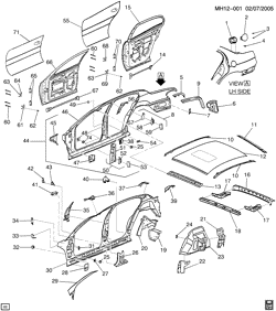 BODY MOLDINGS-SHEET METAL-REAR COMPARTMENT HARDWARE-ROOF HARDWARE Buick Lesabre 2000-2005 H SHEET METAL/BODY PART 2-SIDE FRAME, DOORS & ROOF