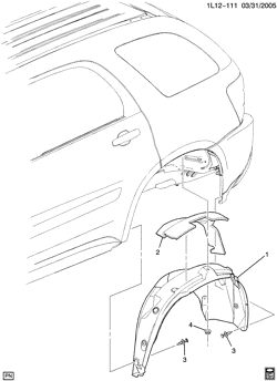 BODY MOLDINGS-SHEET METAL-REAR COMPARTMENT HARDWARE-ROOF HARDWARE Chevrolet Equinox 2005-2009 L WHEELHOUSE LINER