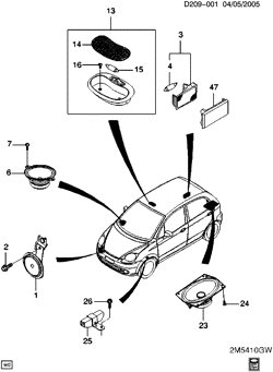 КРЕПЛЕНИЕ КУЗОВА-КОНДИЦИОНЕР-АУДИОСИСТЕМА Chevrolet Spark 2006-2007 M AUDIO SYSTEM SPEAKERS & DOME LAMP