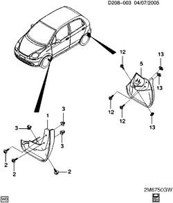 FRONT END SHEET METAL-HEATER-VEHICLE MAINTENANCE Chevrolet Spark 2006-2007 M MUD FLAPS
