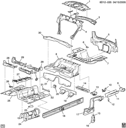 BODY MOLDINGS-SHEET METAL-REAR COMPARTMENT HARDWARE-ROOF HARDWARE Cadillac STS 2005-2006 D29 SHEET METAL/BODY PART 5-UNDERBODY & REAR END