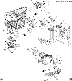 6-CYLINDER ENGINE Pontiac Aztek 2003-2005 BK ENGINE & TRANSAXLE MOUNTING (LA1/3.4E)