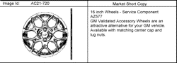 ACCESSORIES Chevrolet Cobalt 2005-2010 AJ,AK,AL WHEEL PKG (16X6 INCH)(AZ577)
