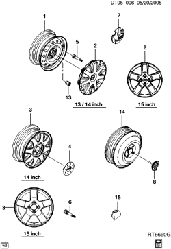 BRAKES-REAR AXLE-PROPELLER SHAFT-WHEELS Chevrolet Aveo Hatchback (NON CANADA AND US) 2004-2005 T WHEELS & WHEEL COVERS