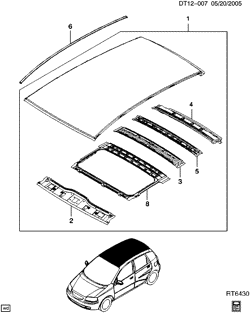 BODY MOLDINGS-SHEET METAL-REAR COMPARTMENT HARDWARE-ROOF HARDWARE Chevrolet Aveo Hatchback (Canada and US) 2004-2008 T SHEET METAL/BODY ROOF PANEL