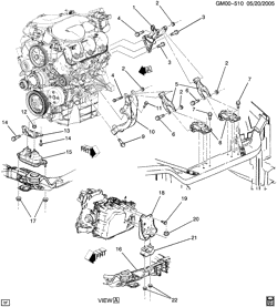 6-ЦИЛИНДРОВЫЙ ДВИГАТЕЛЬ Pontiac SV-6 (2WD) 2007-2009 U1 ENGINE & TRANSAXLE MOUNTING (LZ9/3.9-1,LGD/3.9W)
