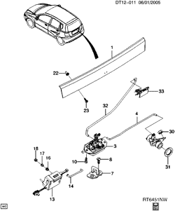 BODY MOLDINGS-SHEET METAL-REAR COMPARTMENT HARDWARE-ROOF HARDWARE Chevrolet Aveo Sedan (Canada and US) 2004-2008 T48 LIFTGATE HARDWARE/HANDLE & LATCH