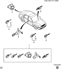 STARTER-GENERATOR-IGNITION-ELECTRICAL-LAMPS Chevrolet Optra (Canada) 2004-2007 J KEY & LOCK CYLINDERS
