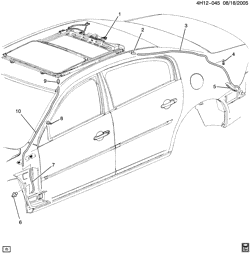 BODY MOLDINGS-SHEET METAL-REAR COMPARTMENT HARDWARE-ROOF HARDWARE Buick Lucerne 2006-2011 H SUNROOF DRAINAGE (CF5)