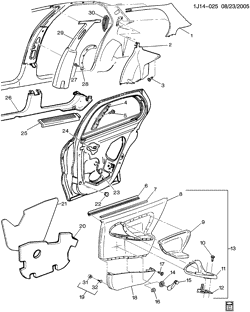 INTERIOR TRIM-FRONT SEAT TRIM-SEAT BELTS Chevrolet Cavalier 1995-1997 J69 TRIM/CENTER PILLAR & REAR DOOR