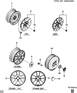 BRAKES-REAR AXLE-PROPELLER SHAFT-WHEELS Chevrolet Aveo Hatchback (Canada and US) 2005-2007 T WHEELS & WHEEL COVERS