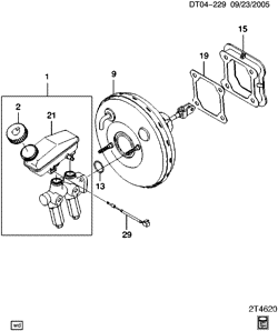 4-SPEED MANUAL TRANSMISSION Chevrolet Aveo Sedan (Canada and US) 2007-2008 T BRAKE BOOSTER & MASTER CYLINDER MOUNTING