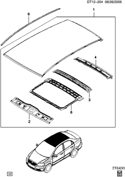 BODY MOLDINGS-SHEET METAL-REAR COMPARTMENT HARDWARE-ROOF HARDWARE Chevrolet Aveo Sedan (Canada and US) 2007-2008 T SHEET METAL/BODY ROOF PANEL