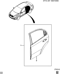 WINDSHIELD-WIPER-MIRRORS-INSTRUMENT PANEL-CONSOLE-DOORS Chevrolet Aveo Sedan (Canada and US) 2007-2008 T DOOR PANEL & TRIM/REAR