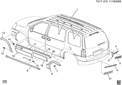 RR СТРУКТУРА КУЗОВА - МОЛДИНГИ И ОТДЕЛКА - УКЛАДКА ГРУЗА Chevrolet Uplander (AWD) 2006-2006 UX1 MOLDINGS & DECALS (PONTIAC Z41)