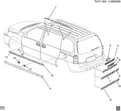 STRUCTURE CARROSSERIE ARRIÈRE-MOULURES & GARNITURE-RANGEMENT ESPACE UTILITAIRE Buick Terraza (AWD) 2005-2005 UX1 MOULURES ET DÉCALCOMANIES (CHEVROLET X88)