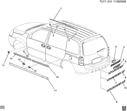 RR СТРУКТУРА КУЗОВА - МОЛДИНГИ И ОТДЕЛКА - УКЛАДКА ГРУЗА Chevrolet Uplander (2WD) 2006-2006 UX1 MOLDINGS & DECALS (CHEVROLET X88)