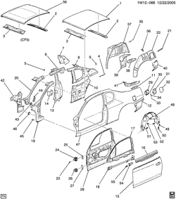 BODY MOLDINGS-SHEET METAL-REAR COMPARTMENT HARDWARE-ROOF HARDWARE Chevrolet Impala 2001-2005 W27 SHEET METAL/BODY-SIDE FRAME, DOOR & ROOF