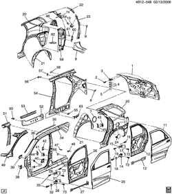 BODY MOLDINGS-SHEET METAL-REAR COMPARTMENT HARDWARE-ROOF HARDWARE Buick Rendezvous 2002-2007 B SHEET METAL/BODY PART 2 SIDE FRAME, DOOR & REAR END
