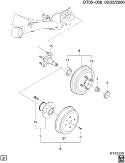 BRAKES-REAR AXLE-PROPELLER SHAFT-WHEELS Chevrolet Aveo Hatchback (NON CANADA AND US) 2005-2007 T HUB & DRUM/REAR