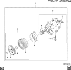 BODY MOUNTING-AIR CONDITIONING-AUDIO/ENTERTAINMENT Chevrolet Aveo Sedan (Canada and US) 2007-2008 T A/C COMPRESSOR ASM