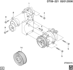 BODY MOUNTING-AIR CONDITIONING-AUDIO/ENTERTAINMENT Chevrolet Aveo Sedan (Canada and US) 2007-2008 T A/C COMPRESSOR MOUNTING