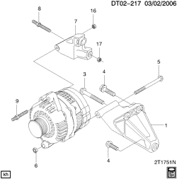 STARTER-GENERATOR-IGNITION-ELECTRICAL-LAMPS Chevrolet Aveo Sedan (Canada and US) 2007-2007 T GENERATOR MOUNTING (L91/1.6-6)