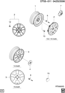 BRAKES-REAR AXLE-PROPELLER SHAFT-WHEELS Chevrolet Aveo Hatchback (NON CANADA AND US) 2006-2007 T WHEELS & WHEEL COVERS