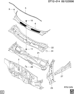 BODY MOLDINGS-SHEET METAL-REAR COMPARTMENT HARDWARE-ROOF HARDWARE Chevrolet Aveo Hatchback (Canada and US) 2004-2008 T SHEET METAL/BODY DASH PANEL