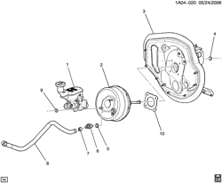 ТОРМОЗА Chevrolet Cobalt 2006-2008 A BRAKE BOOSTER & MASTER CYLINDER MOUNTING (L61/2.2F,LE5/2.4B)