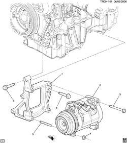 КРЕПЛЕНИЕ КУЗОВА-КОНДИЦИОНЕР-АУДИОСИСТЕМА Chevrolet Traverse (AWD) 2011-2012 RV1 A/C COMPRESSOR MOUNTING (LLT/3.6D)
