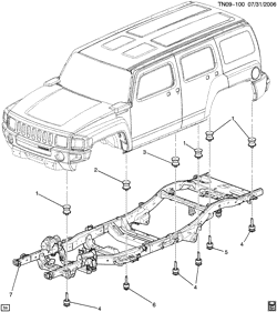 КРЕПЛЕНИЕ КУЗОВА-КОНДИЦИОНЕР-АУДИОСИСТЕМА Hummer H3 SUV - 06 Bodystyle (Left Hand Drive) 2009-2010 N1(06) BODY MOUNTING