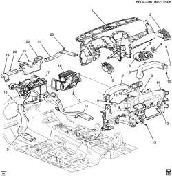 КРЕПЛЕНИЕ КУЗОВА-КОНДИЦИОНЕР-АУДИОСИСТЕМА Cadillac SRX 2007-2009 EB AIR DISTRIBUTION SYSTEM-MODULE MOUNTING & I/P DUCTS