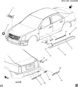BODY MOLDINGS-SHEET METAL-REAR COMPARTMENT HARDWARE-ROOF HARDWARE Cadillac STS 2006-2007 DX29 MOLDINGS/BODY-BELOW BELT