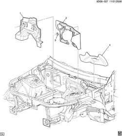FRONT END SHEET METAL-HEATER-VEHICLE MAINTENANCE Cadillac SRX 2007-2008 EE INSULATORS/ENGINE COMPARTMENT