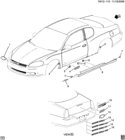 BODY MOLDINGS-SHEET METAL-REAR COMPARTMENT HARDWARE-ROOF HARDWARE Chevrolet Monte Carlo 2006-2007 W27 MOLDINGS/BODY-BELOW BELT