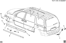 RR СТРУКТУРА КУЗОВА - МОЛДИНГИ И ОТДЕЛКА - УКЛАДКА ГРУЗА Chevrolet Uplander (2WD) 2007-2007 U1 MOLDINGS & DECALS (BUICK W49)