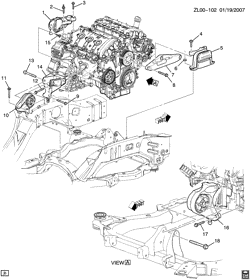 6-CYLINDER ENGINE Chevrolet Captiva Sport 2008-2009 LR,LS ENGINE & TRANSMISSION MOUNTING-V6 (LY7/3.6-7)