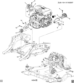 4-ЦИЛИНДРОВЫЙ ДВИГАТЕЛЬ Chevrolet Captiva Sport 2009-2010 LF ENGINE & TRANSMISSION MOUNTING-L4 (LE9/2.4V)