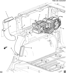 КРЕПЛЕНИЕ КУЗОВА-КОНДИЦИОНЕР-АУДИОСИСТЕМА Hummer H2 SUV - 06 Bodystyle 2008-2009 N2(06) AIR DISTRIBUTION SYSTEM/REAR DUCTS